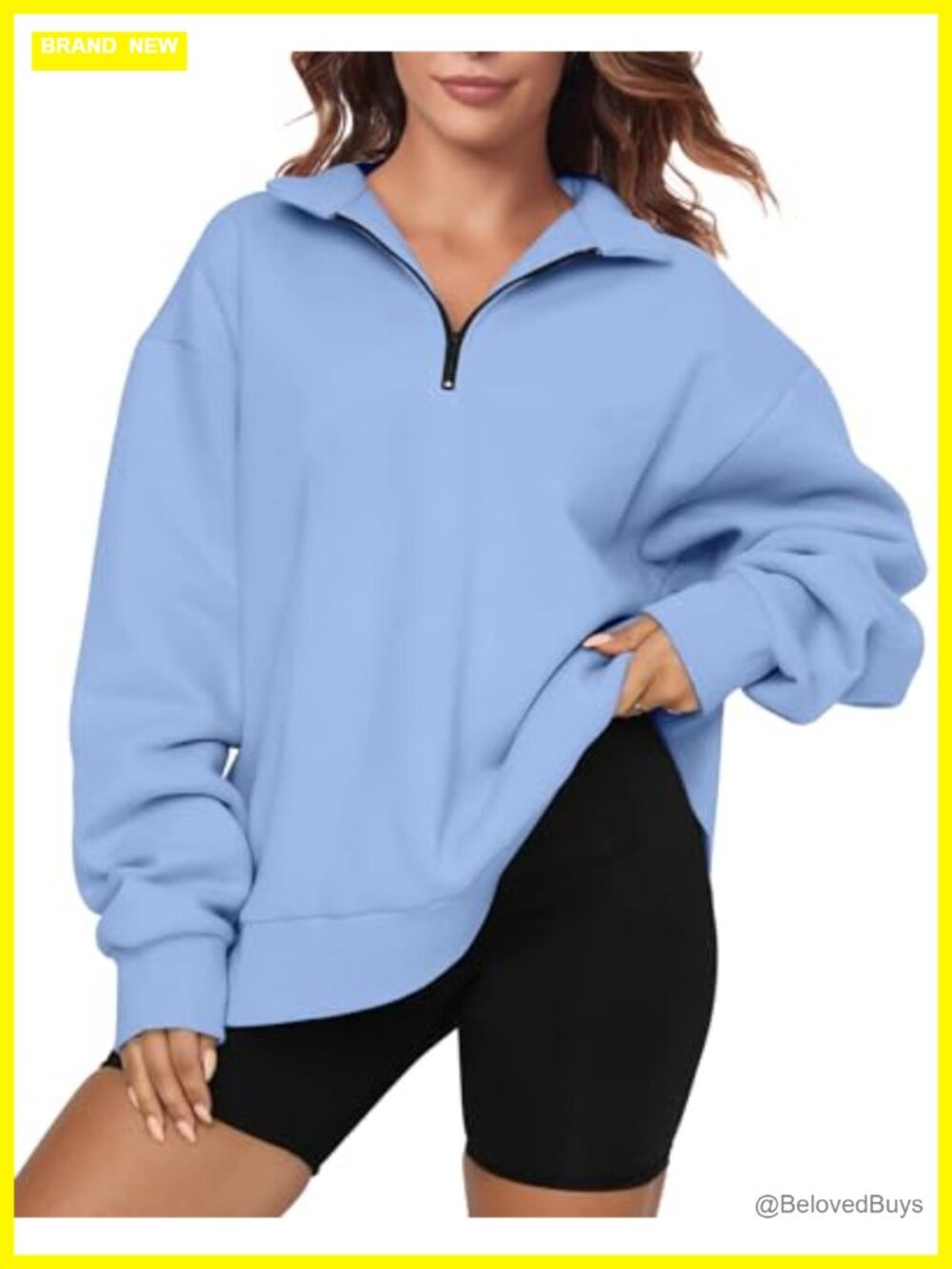 Oversized Half Zip Sweatshirt Cotton Polyester Fleece Pullover Long Sleeve